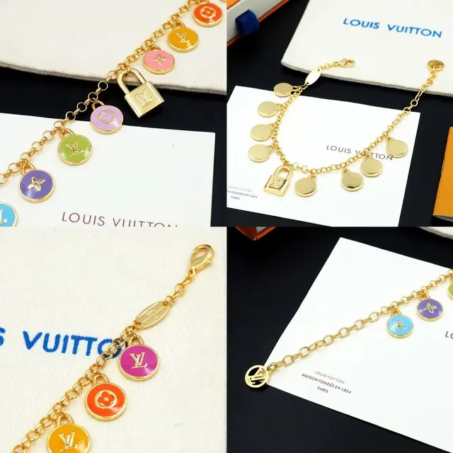 Louis Vuitton Charm Bracelet Gold Multicolor Chain Enamel Charms Bracelet 10
