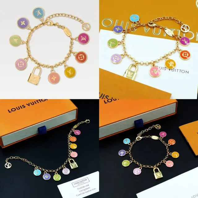 Louis Vuitton Charm Bracelet Gold Multicolor Chain Enamel Charms Bracelet 11
