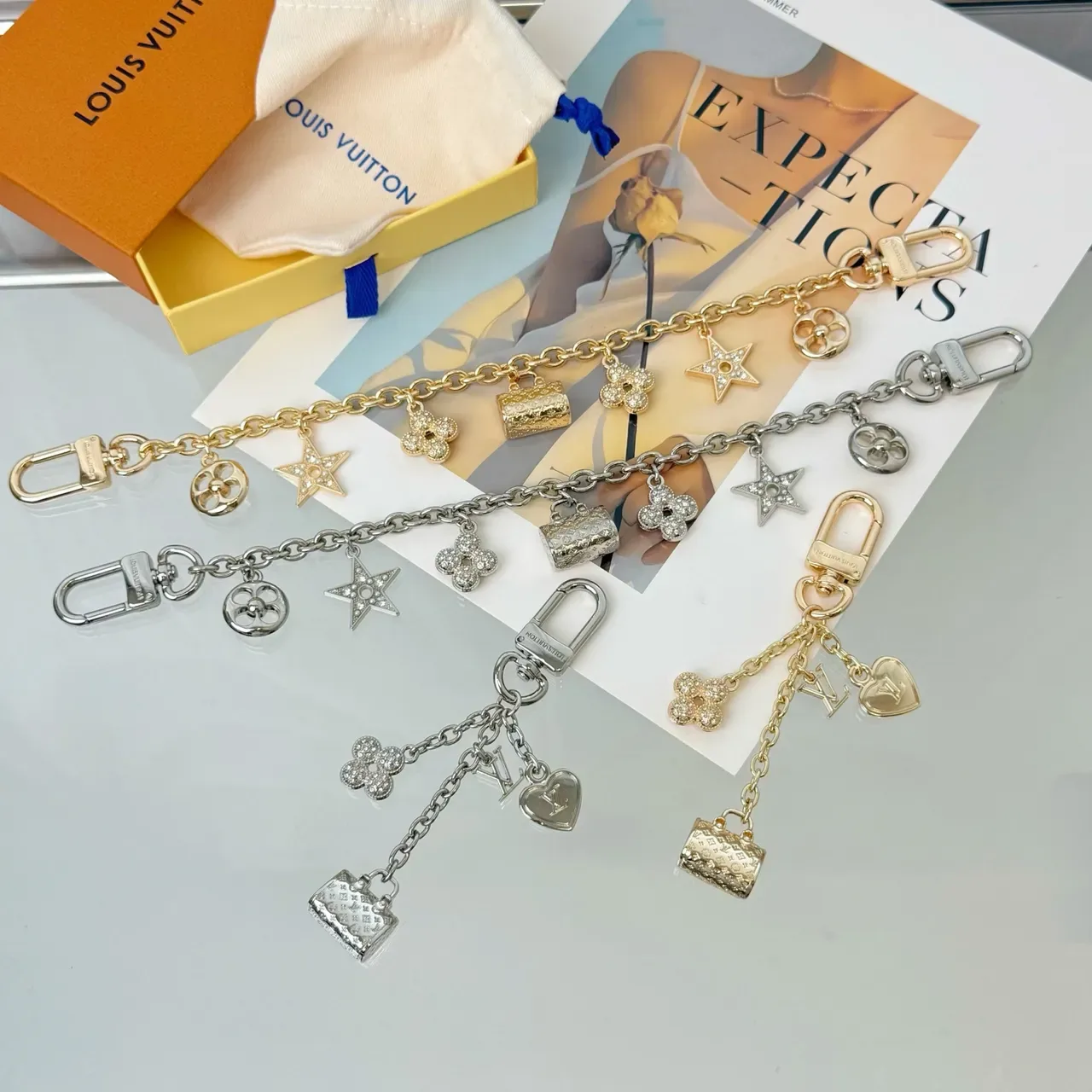 Louis Vuitton Charms Gold Silver Multi-Charm Tone Bracelet 2