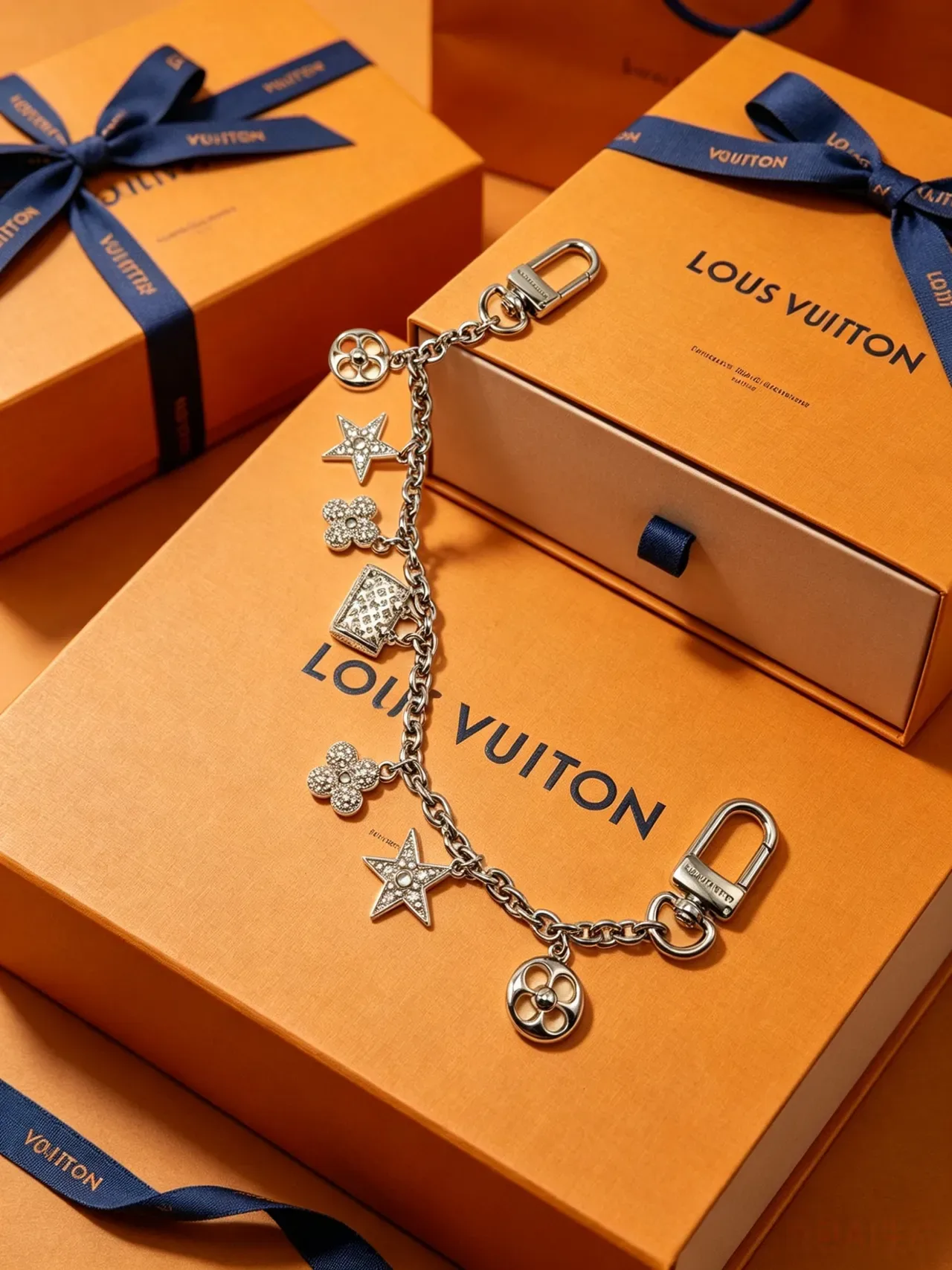 Louis Vuitton Charms Gold Silver Multi-Charm Tone Bracelet 5