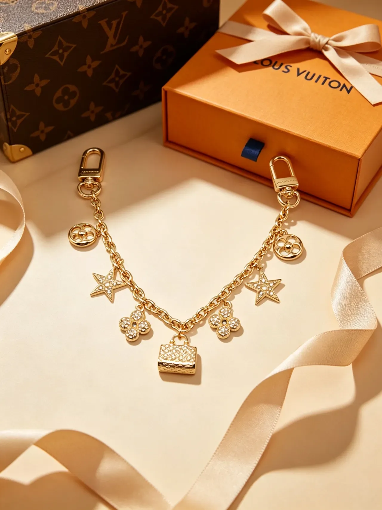 Louis Vuitton Charms Gold Silver Multi-Charm Tone Bracelet 7