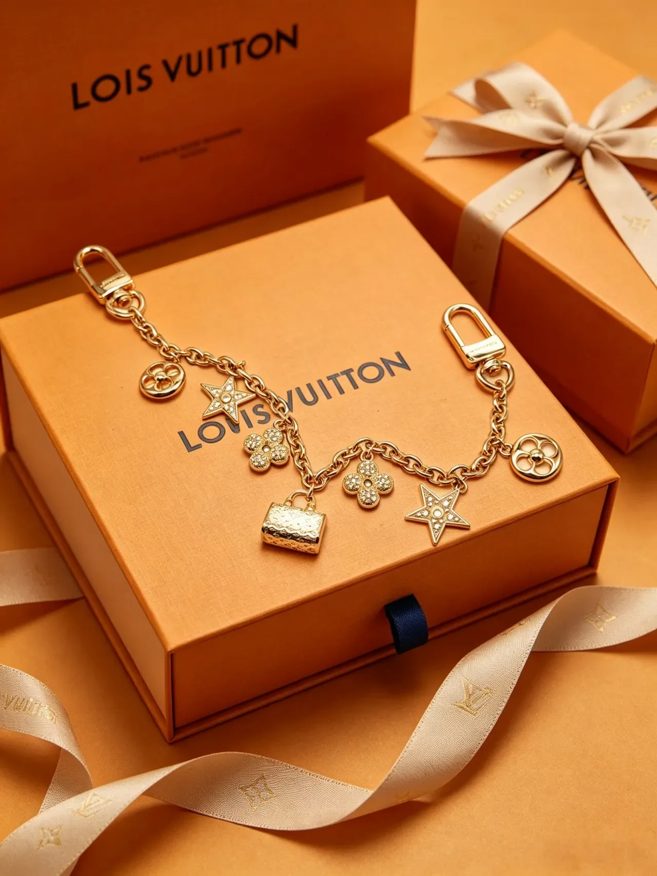 Louis Vuitton Charms Gold Silver Multi-Charm Tone Bracelet 8