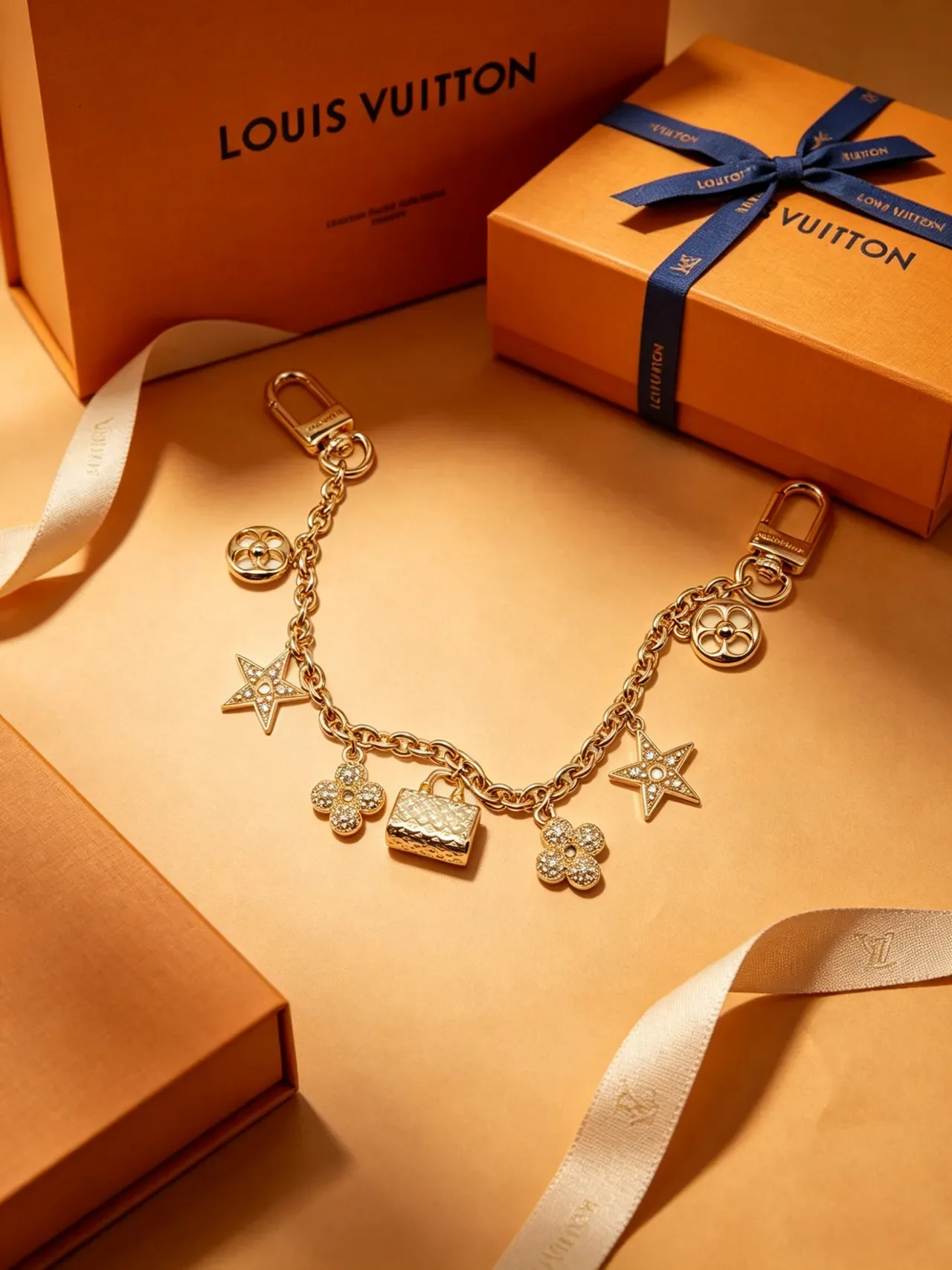 Louis Vuitton Charms Gold Silver Multi-Charm Tone Bracelet 9