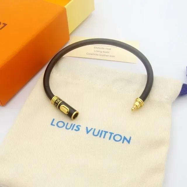 Louis Vuitton Circle Black Gold Rubber Band Cylindrical Clasp Bracelet 2