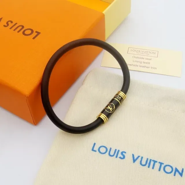 Louis Vuitton Circle Black Gold Rubber Band Cylindrical Clasp Bracelet 3