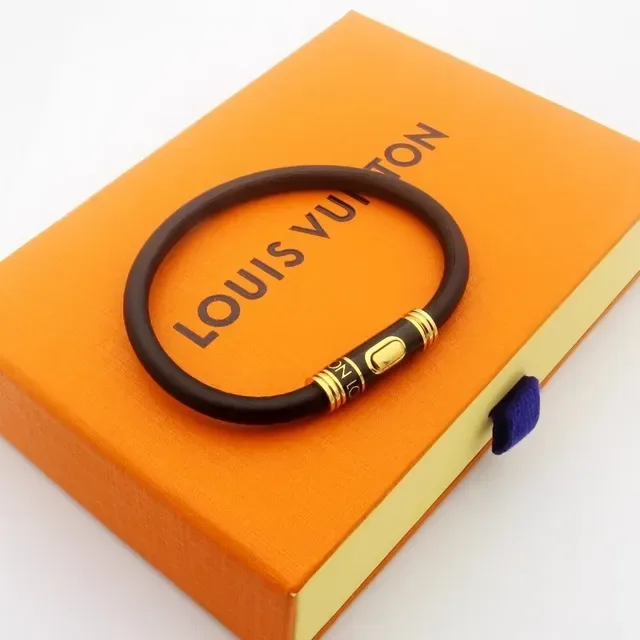 Louis Vuitton Circle Black Gold Rubber Band Cylindrical Clasp Bracelet 6