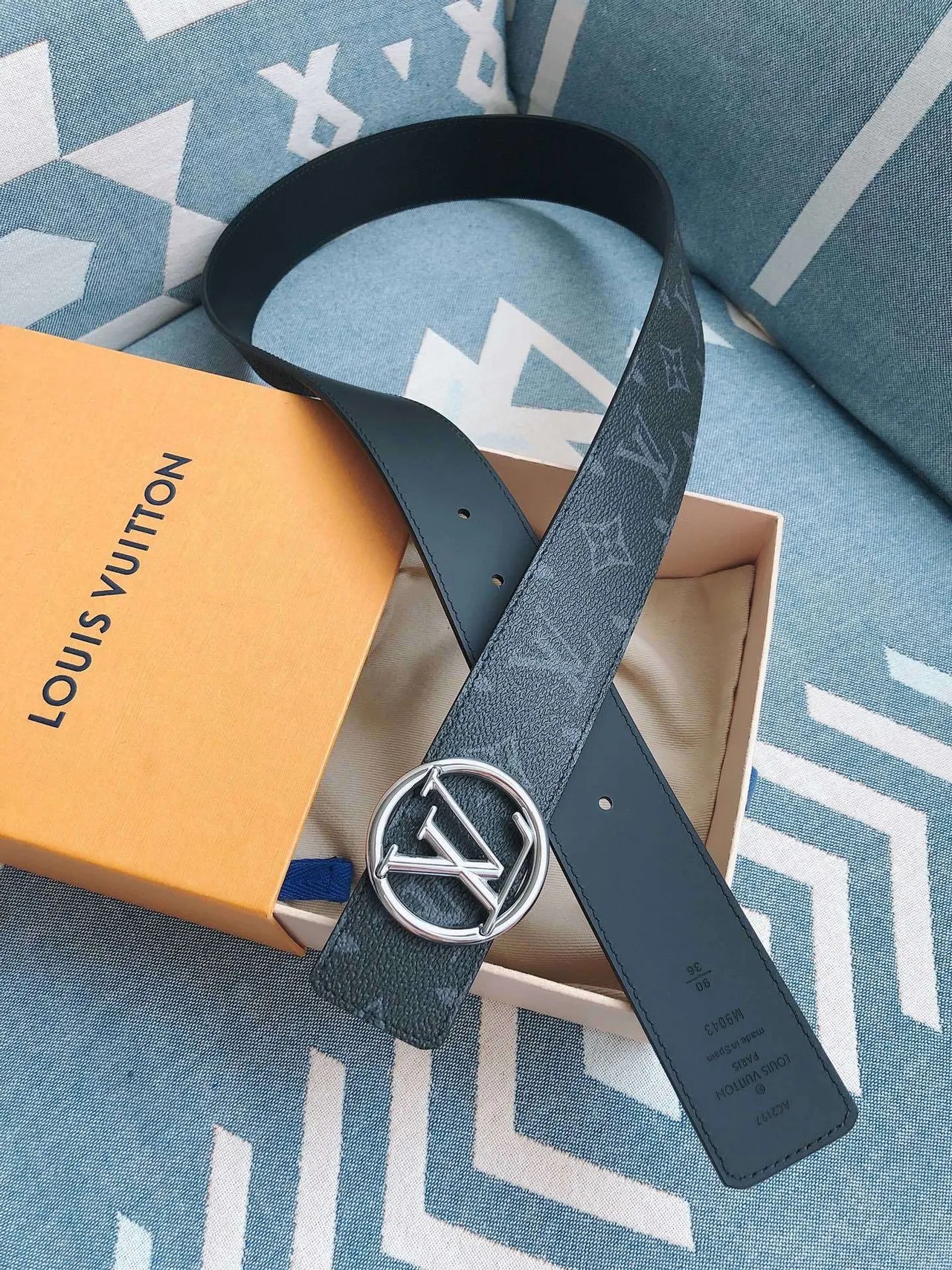 Louis Vuitton Circle LV Belt Dark Gray Monogram Leather Belt 4
