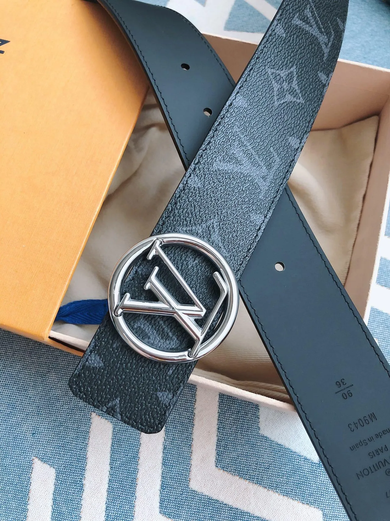 Louis Vuitton Circle LV Belt Dark Gray Monogram Leather Belt 5