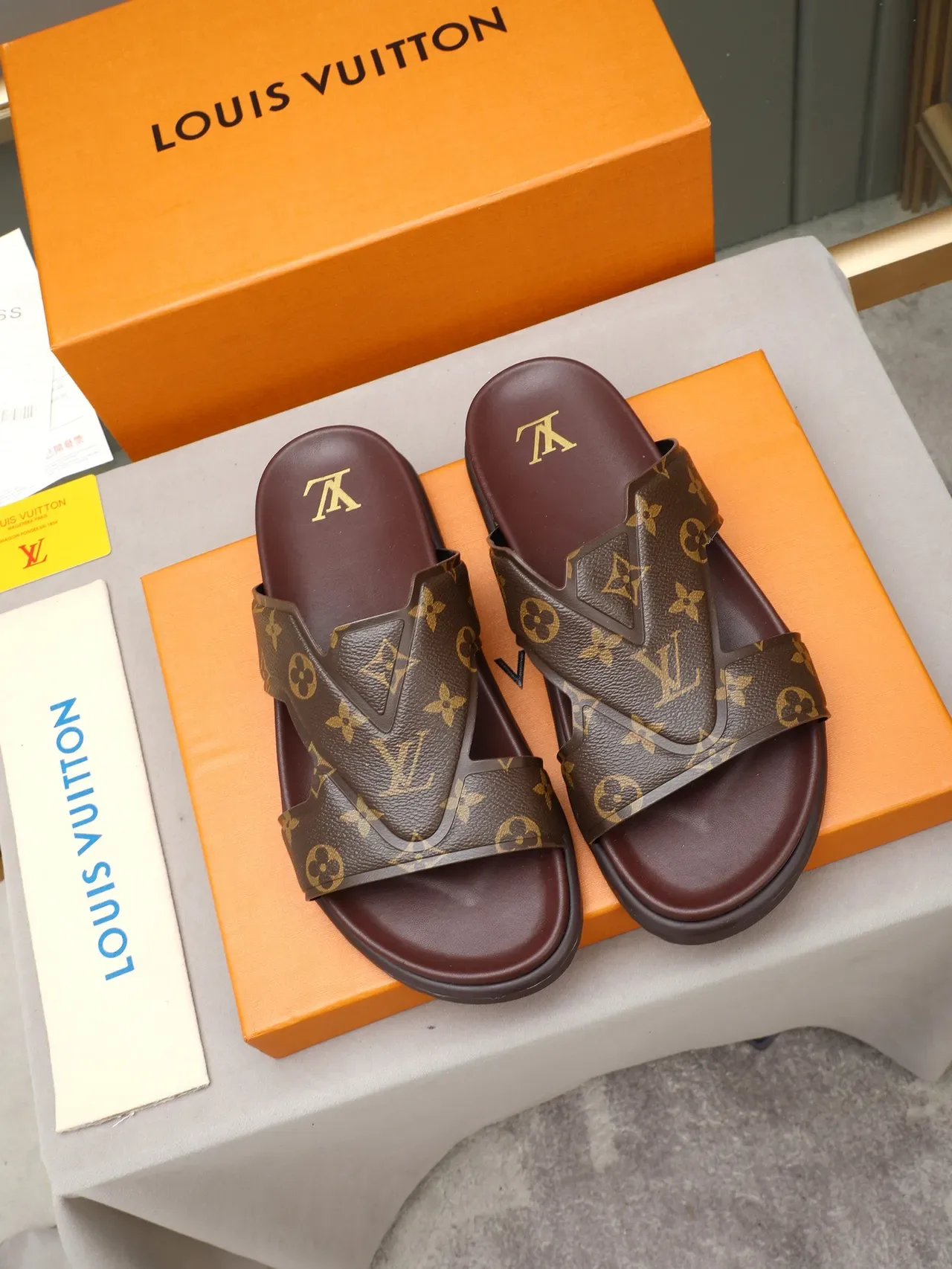 Louis Vuitton Crossed-Strap Monogram Slide Slippers 7