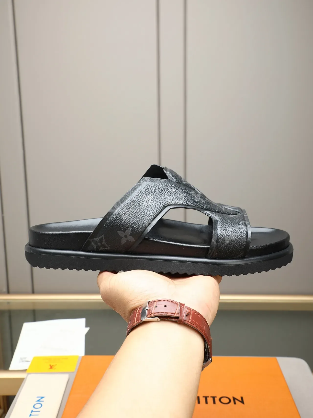 Louis Vuitton Crossed-Strap Monogram Slide Slippers 24