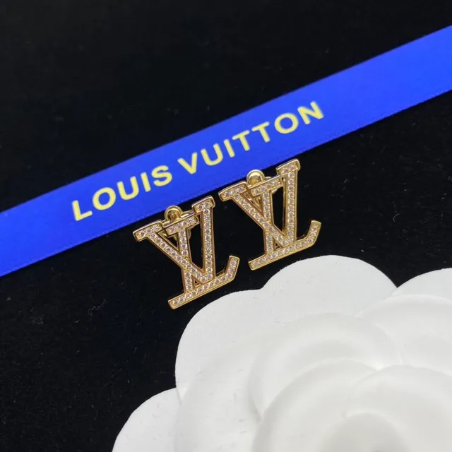 Louis Vuitton Crystal-Pavé LV Monogram Gold-Tone Earrings 2