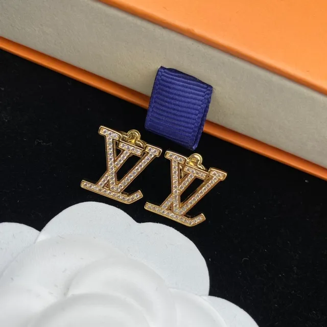 Louis Vuitton Crystal-Pavé LV Monogram Gold-Tone Earrings 4