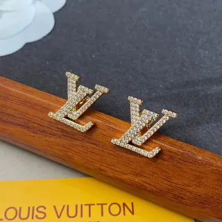 Louis Vuitton Crystal-Pavé LV Monogram Gold-Tone Stud Earrings