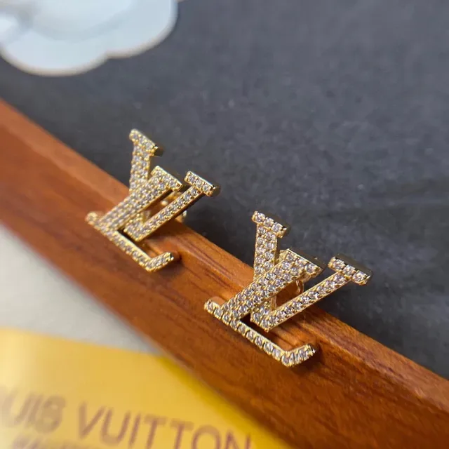 Louis Vuitton Crystal-Pavé LV Monogram Gold-Tone Stud Earrings 3