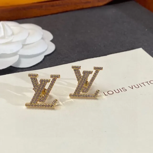 Louis Vuitton Crystal-Pavé LV Monogram Gold-Tone Stud Earrings 4