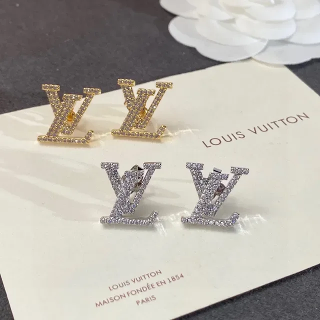 Louis Vuitton Crystal-Pavé LV Monogram Gold-Tone Stud Earrings 6