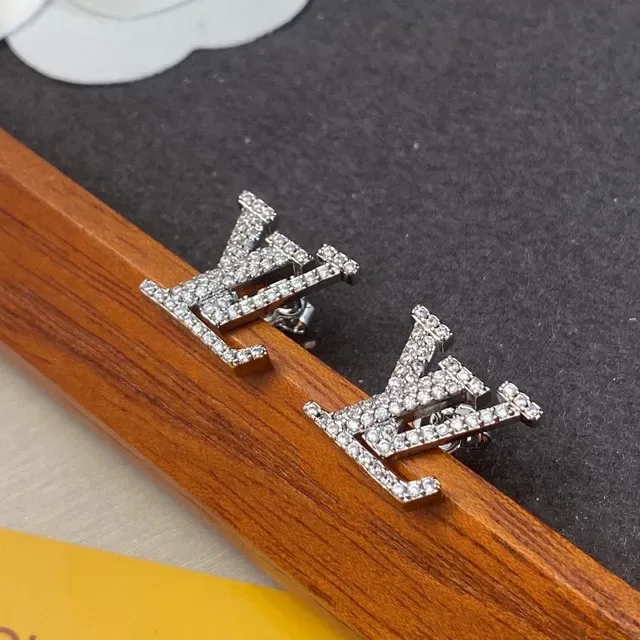 Louis Vuitton Crystal-Pavé LV Monogram Gold-Tone Stud Earrings 8