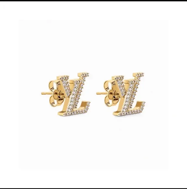 Louis Vuitton Crystal-Pavé LV Monogram Gold-Tone Stud Earrings 9