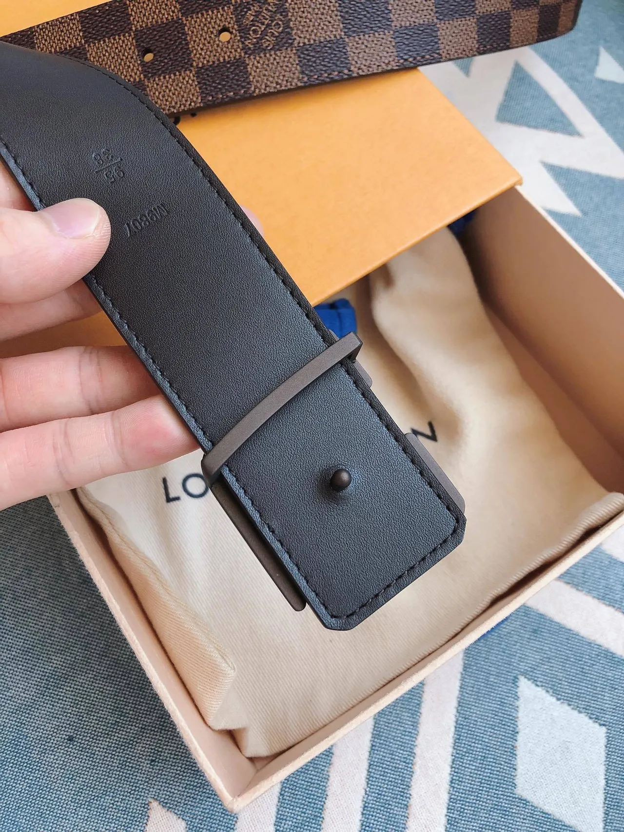 Louis Vuitton Damier Ebène LV² Buckle Leather Belt 2