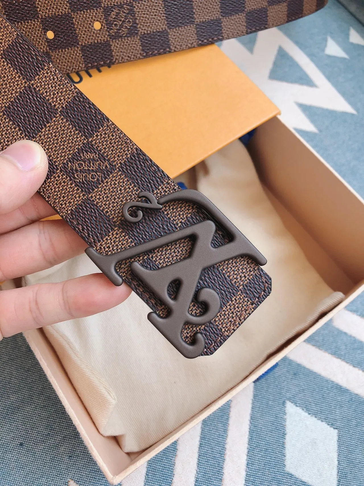 Louis Vuitton Damier Ebène LV² Buckle Leather Belt 3