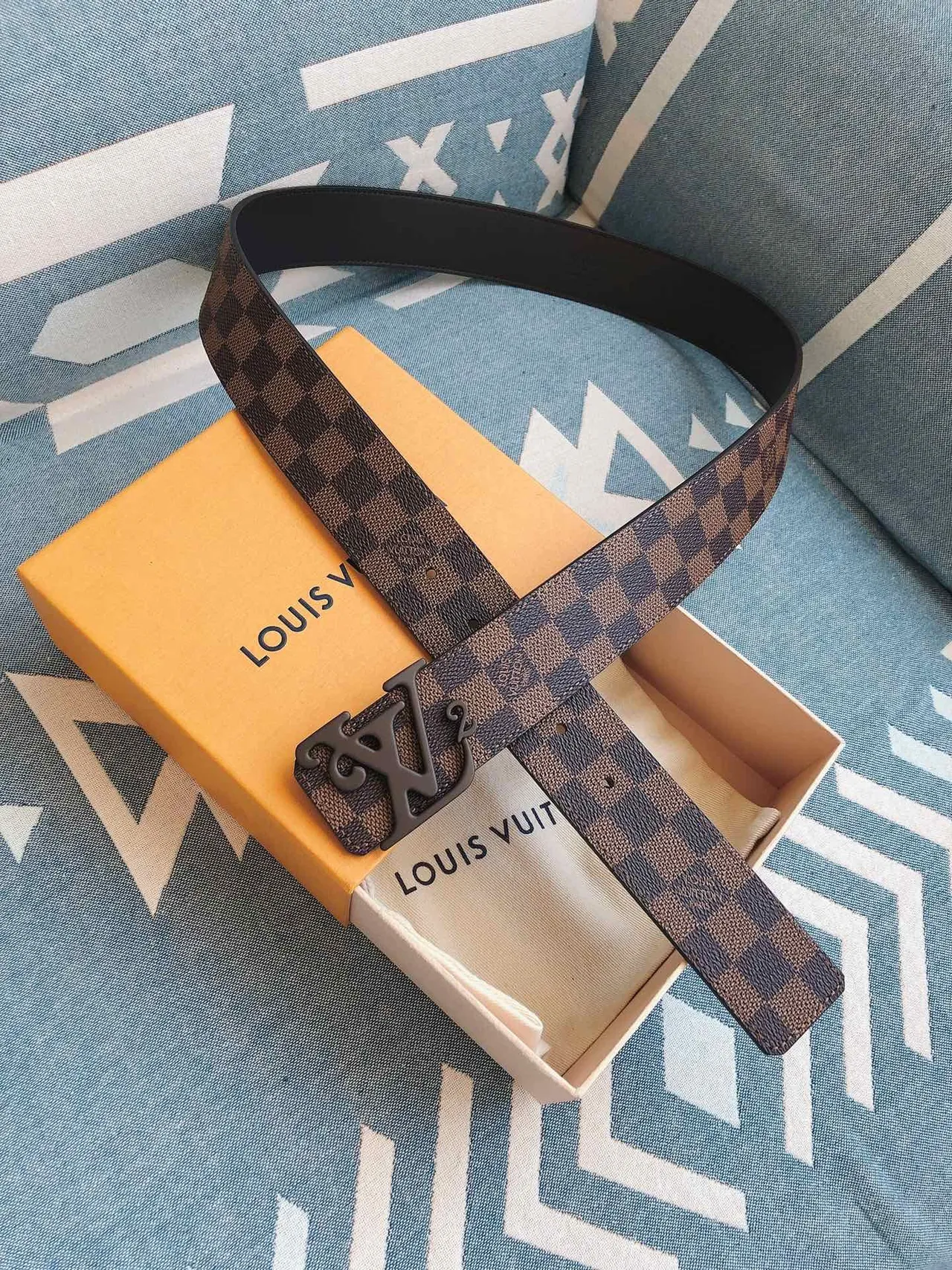 Louis Vuitton Damier Ebène LV² Buckle Leather Belt 4