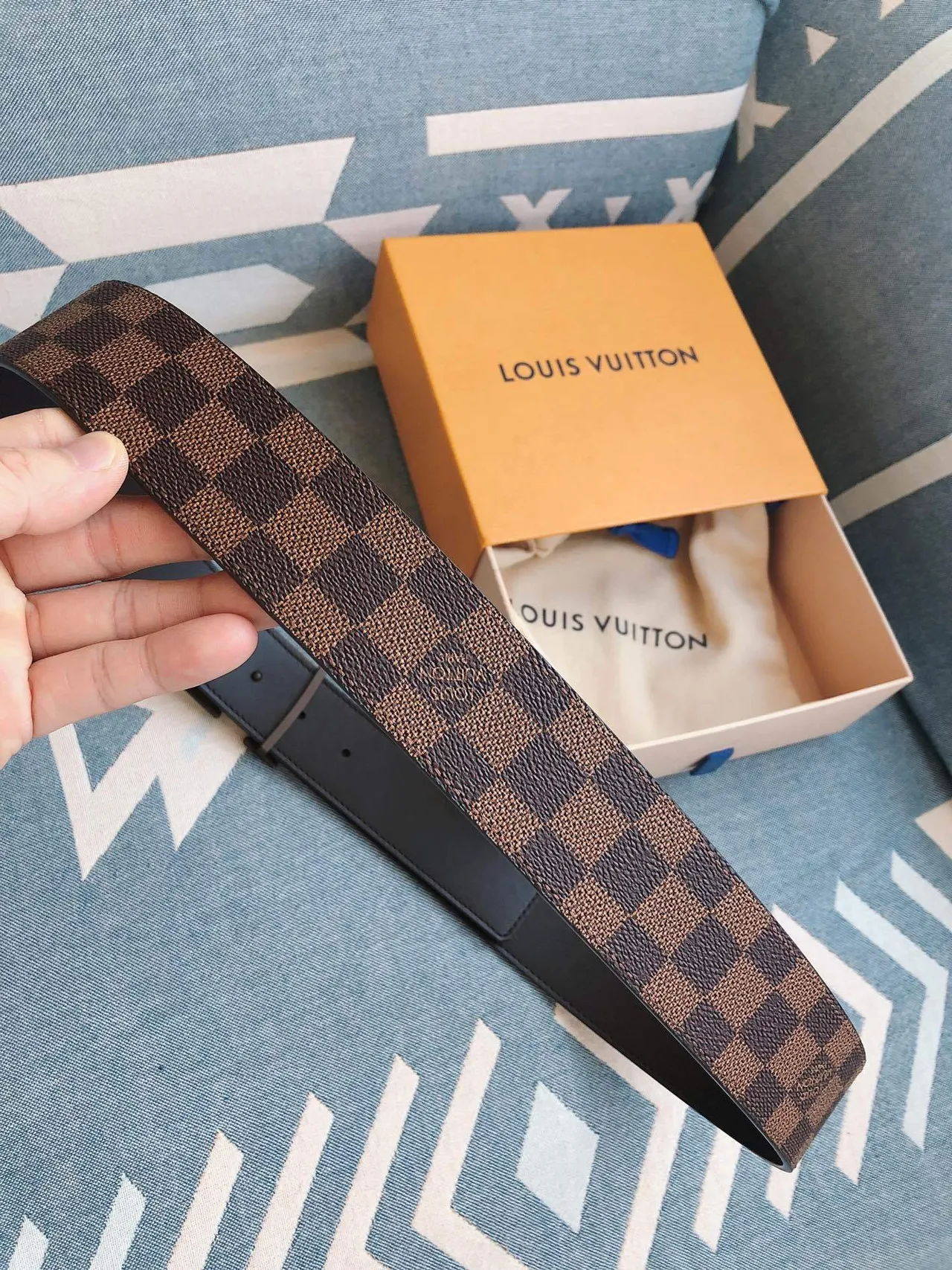 Louis Vuitton Damier Ebène LV² Buckle Leather Belt 5