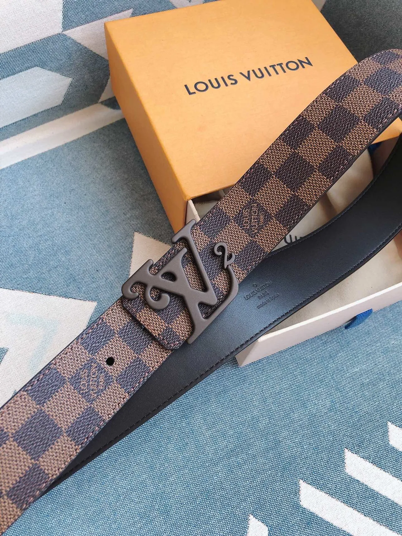 Louis Vuitton Damier Ebène LV² Buckle Leather Belt 6