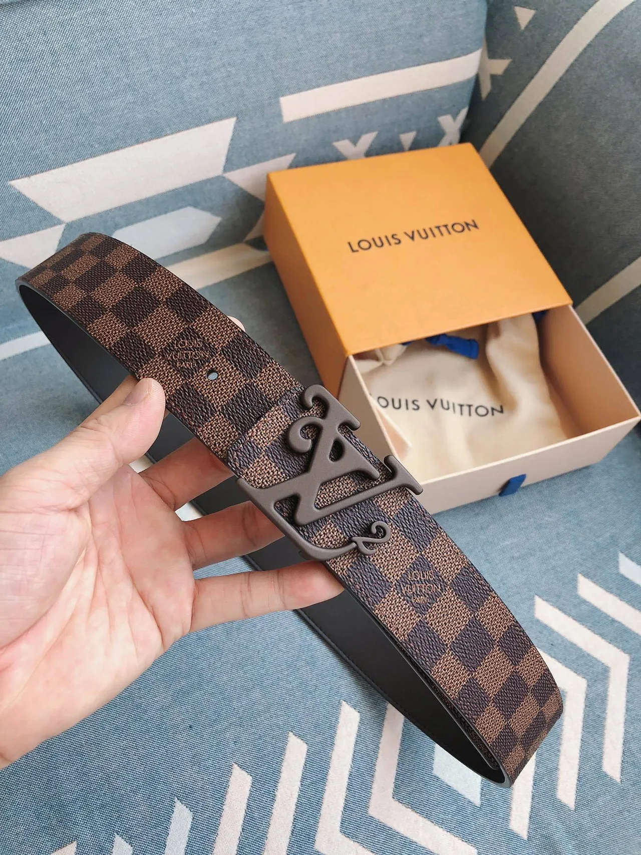 Louis Vuitton Damier Ebène LV² Buckle Leather Belt 7