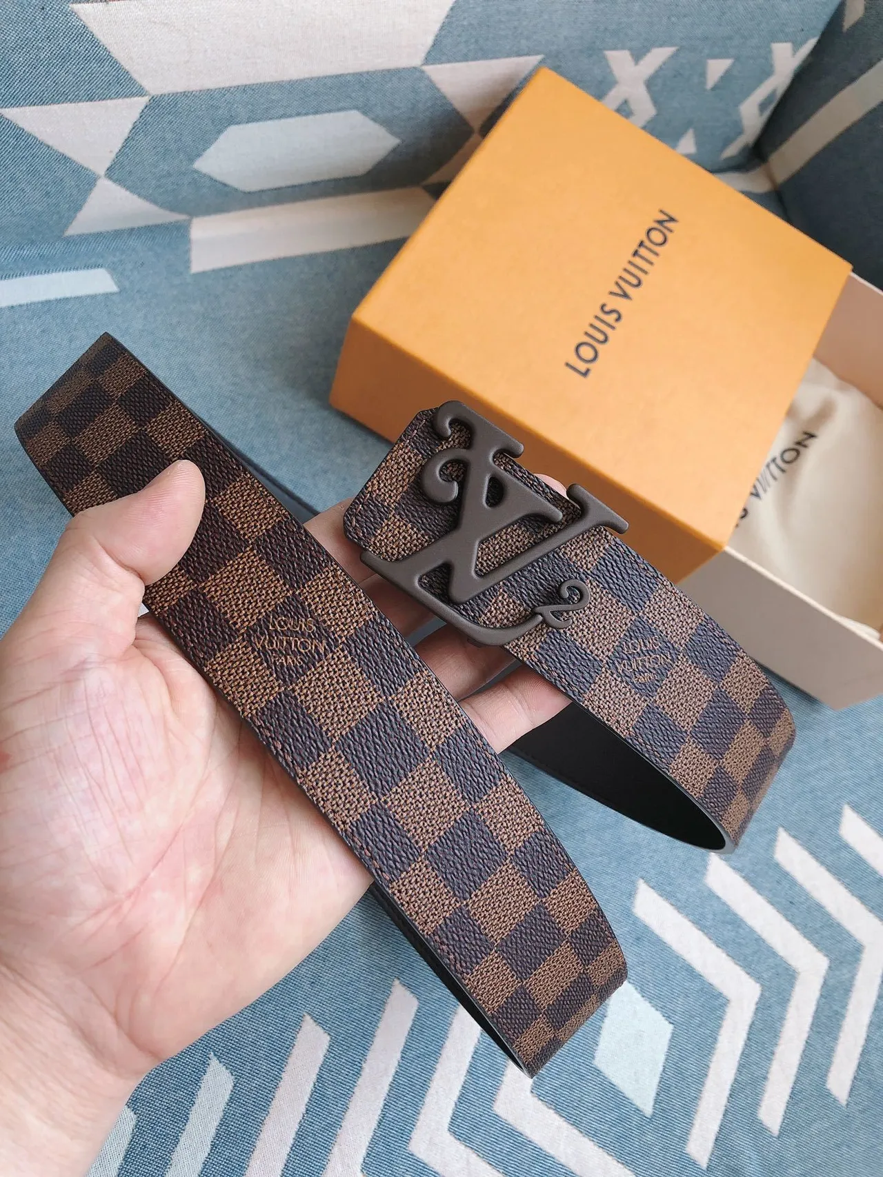 Louis Vuitton Damier Ebène LV² Buckle Leather Belt 8