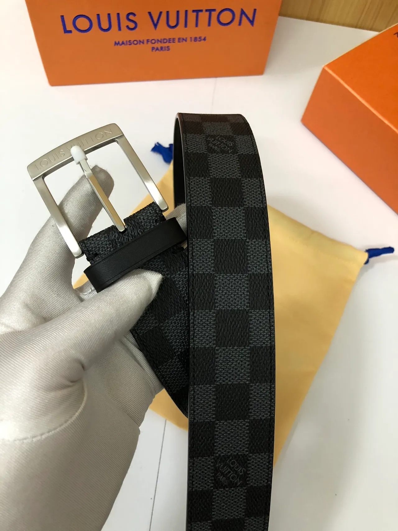 Louis Vuitton Damier Graphite Check Leather Belt 6