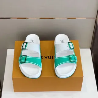 Louis Vuitton ডাবল স্ট্র্যাপ সবুজ এবং সাদা ক্যাজুয়াল স্যান্ডেল