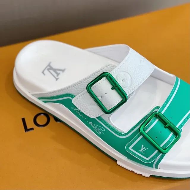 Louis Vuitton Sandalias Casuales de Doble Correa Verde y Blanco 4