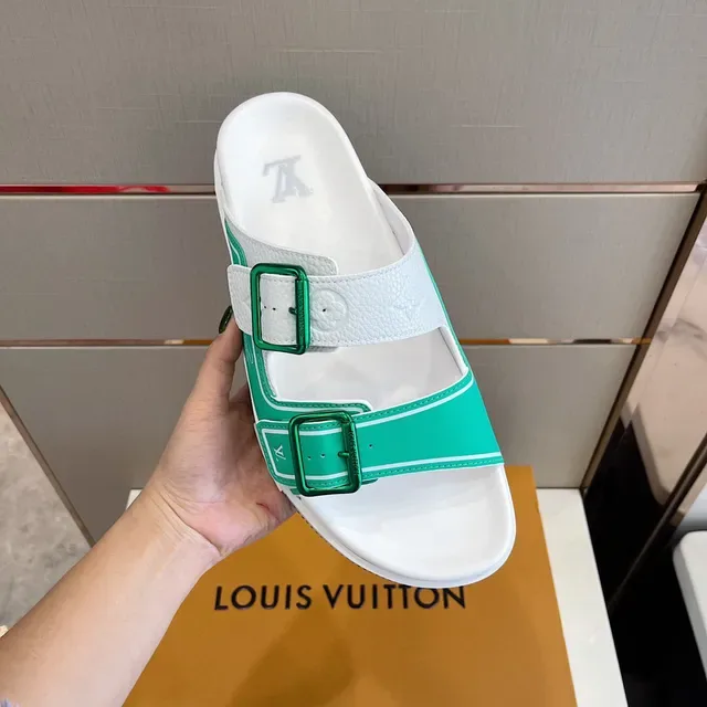 Louis Vuitton Sandalias Casuales de Doble Correa Verde y Blanco 7