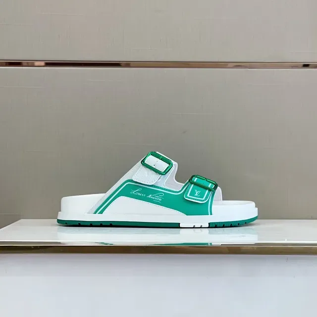 Louis Vuitton Sandalias Casuales de Doble Correa Verde y Blanco 9