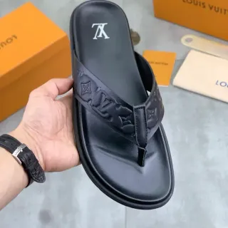 Louis Vuitton Embossed Monogram Black Thong Slipper