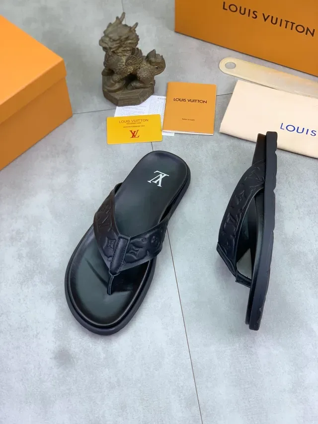 Louis Vuitton Embossed Monogram Black Thong Slipper 4