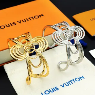 Louis Vuitton Floral Cuff ذهب فضة نمط مفتوح بناء حلقة متشابكة سوار