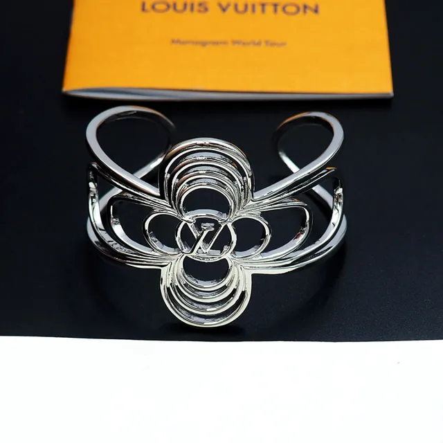Louis Vuitton Floral Cuff Gold Silver Openwork Motif Interlocking Loop Construction Bracelet 2