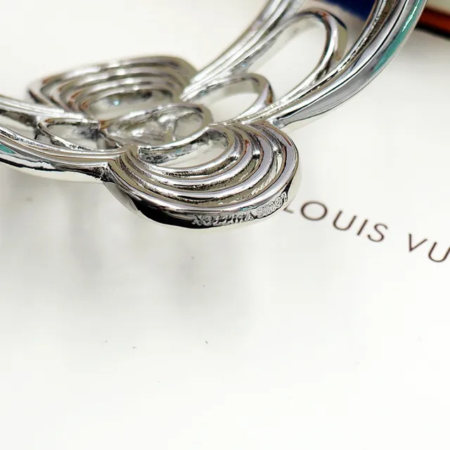 Louis Vuitton Floral Cuff Gold Silver Openwork Motif Interlocking Loop Construction Bracelet 5