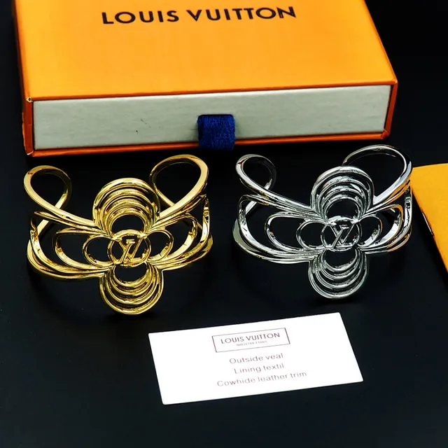 Louis Vuitton Floral Cuff Gold Silver Openwork Motif Interlocking Loop Construction Bracelet 6
