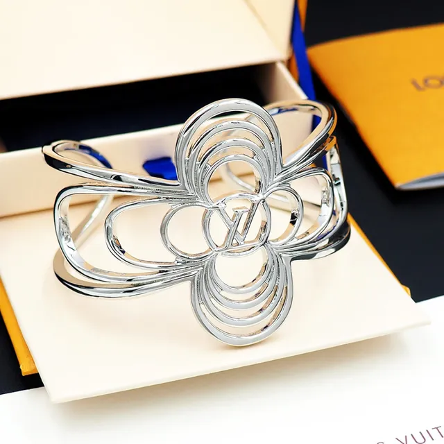 Louis Vuitton Floral Cuff Gold Silver Openwork Motif Interlocking Loop Construction Bracelet 7
