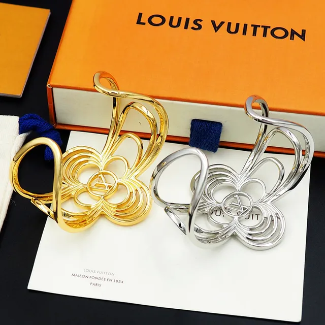 Louis Vuitton Floral Cuff Gold Silver Openwork Motif Interlocking Loop Construction Bracelet 11
