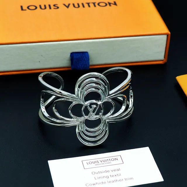 Louis Vuitton Floral Cuff Gold Silver Openwork Motif Interlocking Loop Construction Bracelet 12