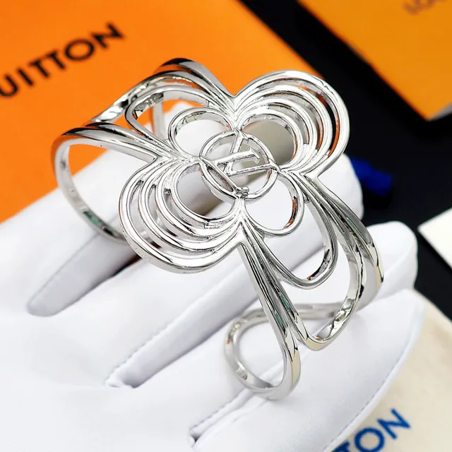 Louis Vuitton Floral Cuff Gold Silver Openwork Motif Interlocking Loop Construction Bracelet 13