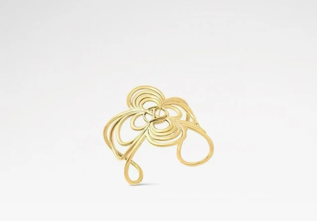 Louis Vuitton Floral Cuff Gold Silver Openwork Motif Interlocking Loop Construction Bracelet 15