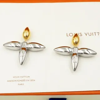 Louis Vuitton Floral-Inspired Two-Tone Engraved Drop Earrings