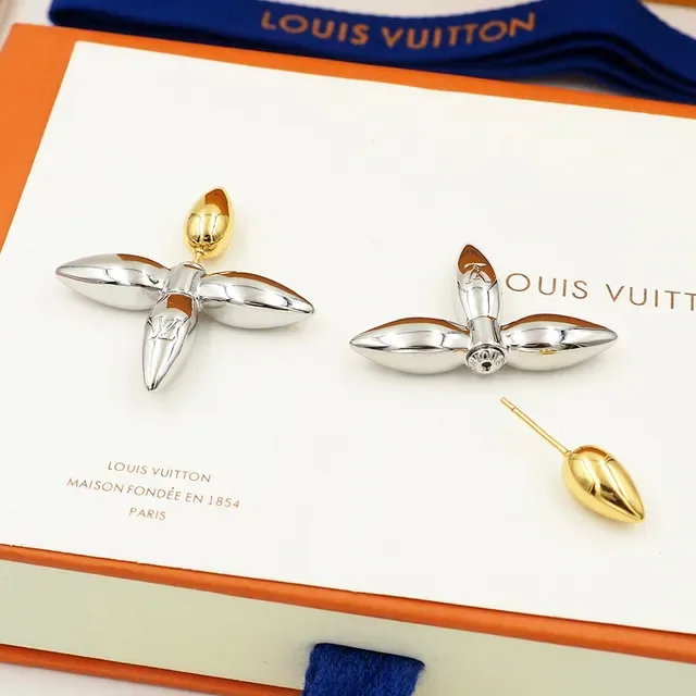 Louis Vuitton Floral-Inspired Two-Tone Engraved Drop Earrings 7