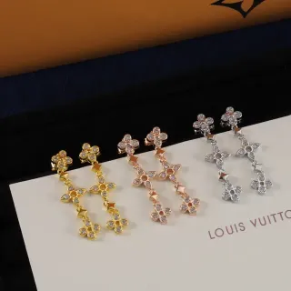 Louis Vuitton Floral Quatrefoil Crystal Dangling Earrings