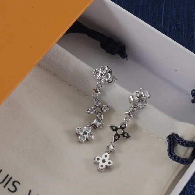 Louis Vuitton Floral Quatrefoil Crystal Dangling Earrings 2