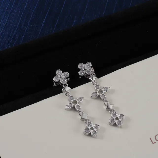Louis Vuitton Floral Quatrefoil Crystal Dangling Earrings 3